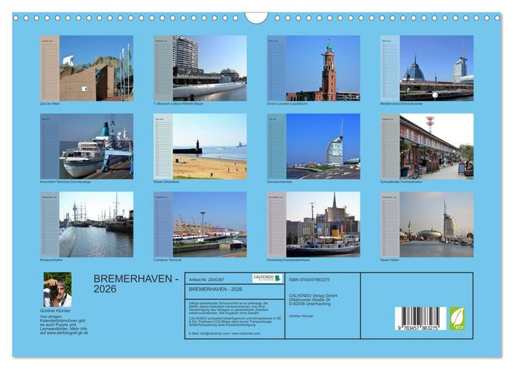 Produktbild: BREMERHAVEN - 2026 (Wandkalender 2026 DIN A3 quer), CALVENDO Monatskalender