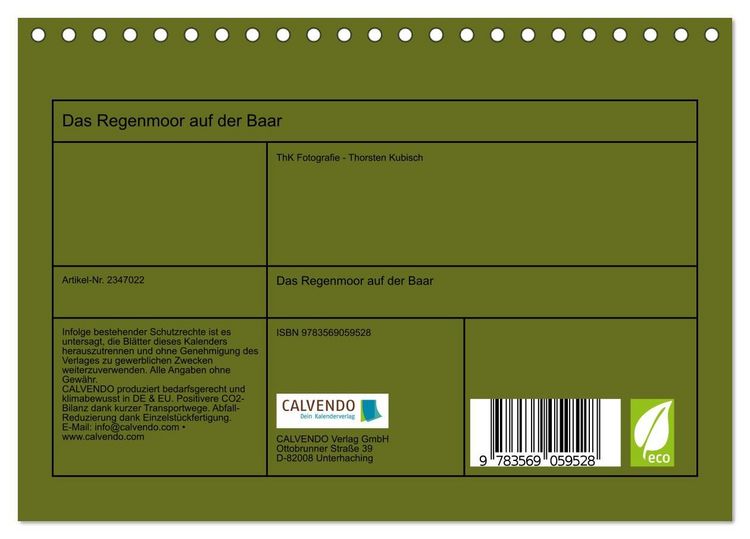 Produktbild: Das Regenmoor auf der Baar (Tischkalender 2027 DIN A5 quer), CALVENDO Monatskalender