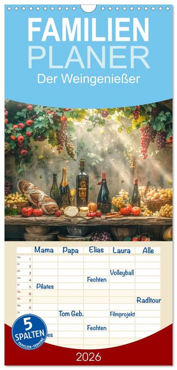 Produktbild: Familienplaner 2026 - Der Weingenie&szlig;er mit 5 Spalten (Wandkalender, 21 x 45 cm) CALVENDO