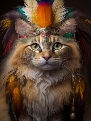 Produktbild: CALVENDO Puzzle Majest&auml;tische Herrscher Katze mit prachtvollen farbigen Inka Kopfschmuck | 1000 Teile Lege-Gr&ouml;&szlig;e 64x48cm Foto-Puzzle f&uuml;r gl&uuml;ckliche St