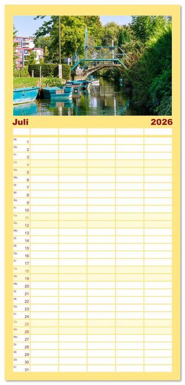 Produktbild: Familienplaner 2026 - Amiens. Die leise Sch&ouml;nheit Nordfrankreichs mit 5 Spalten (Wandkalender, 21 x 45 cm) CALVENDO