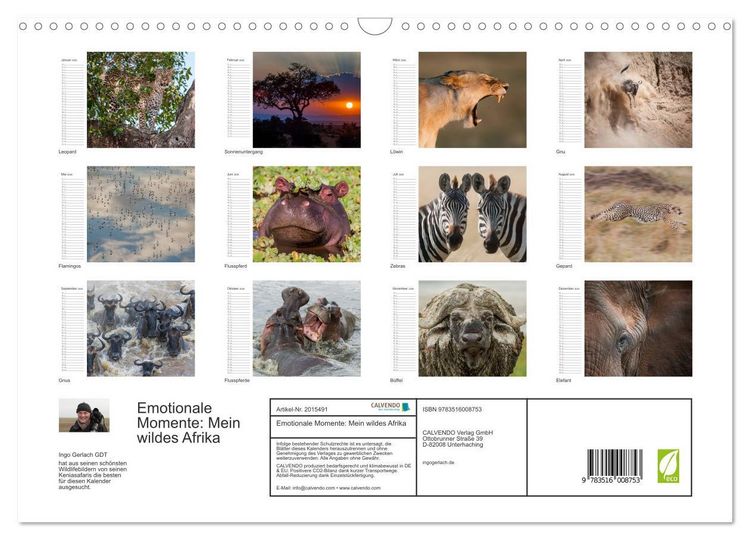 Produktbild: Emotionale Momente: Mein wildes Afrika (Wandkalender 2026 DIN A3 quer), CALVENDO Monatskalender