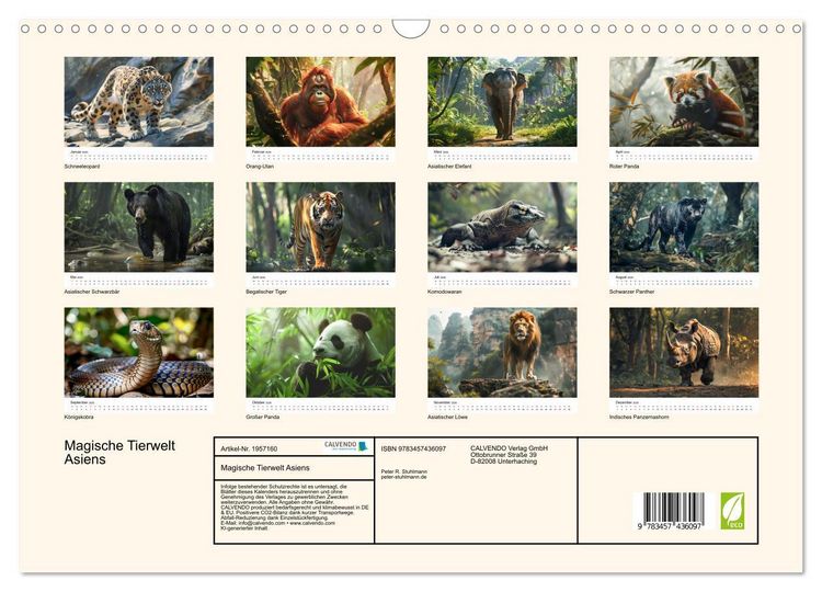 Produktbild: Magische Tierwelt Asiens (Wandkalender 2026 DIN A3 quer), CALVENDO Monatskalender