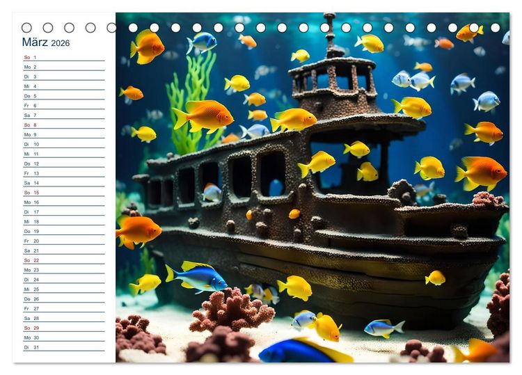 Produktbild: Aquarienzauber - Bunte KI Unterwasserwelten (Tischkalender 2026 DIN A5 quer), CALVENDO Monatskalender