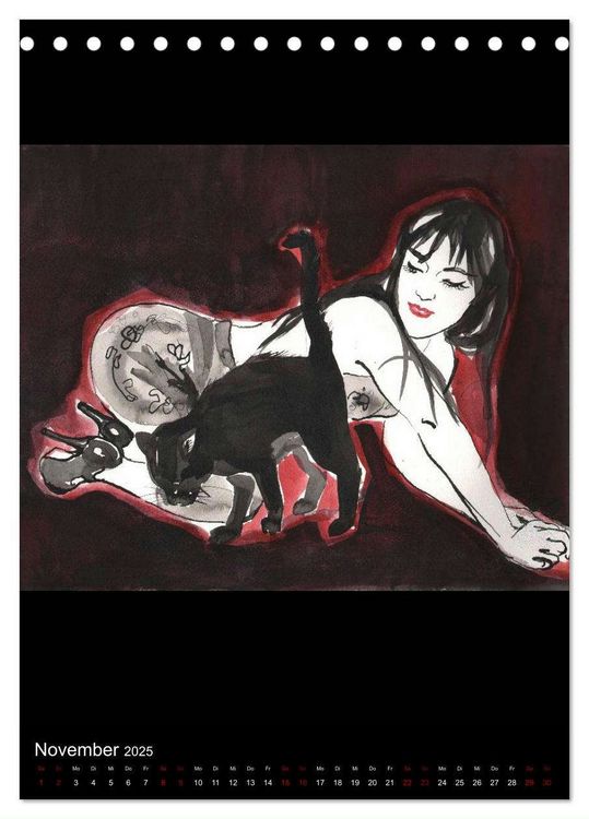 Produktbild: Kesse Mietzen - Burlesque cats II - mit flotten Linien gezeichnete Pin-up Katzen (Tischkalender 2025 DIN A5 hoch), CALVENDO Monatskalender