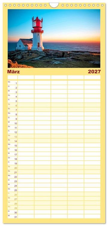 Produktbild: Familienplaner 2027 - Leuchtt&uuml;rme - maritime Wegweiser mit 5 Spalten (Wandkalender, 21 x 45 cm) CALVENDO