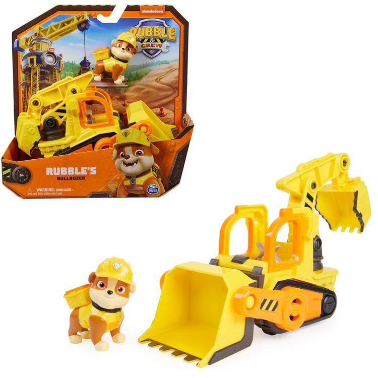 Produktbild: Rubble und Crew - Planierraupen-Baufahrzeug mit Rubble-Figur, bewegliche Schaufel & Bagger, Spielzeug aus der TV-Serie, ab 3 Jahren