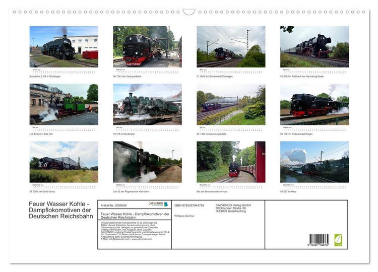Produktbild: Feuer Wasser Kohle - Dampflokomotiven der Deutschen Reichsbahn (Wandkalender 2026 DIN A2 quer), CALVENDO Monatskalender