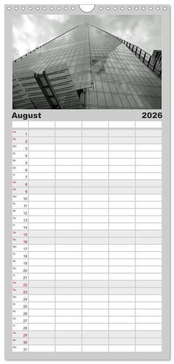 Produktbild: Familienplaner 2026 - London in Schwarz-Wei&szlig; mit 5 Spalten (Wandkalender, 21 x 45 cm) CALVENDO