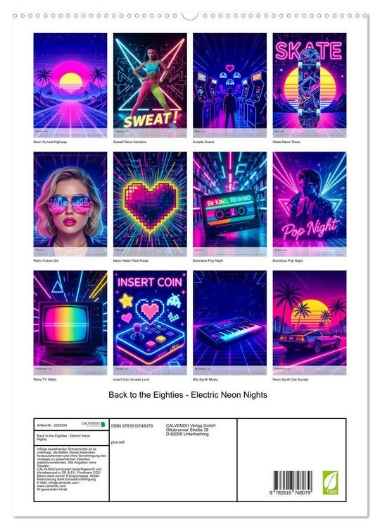 Produktbild: Back to the Eighties - Electric Neon Nights (hochwertiger Premium Wandkalender 2026 DIN A2 hoch), Kunstdruck in Hochglanz
