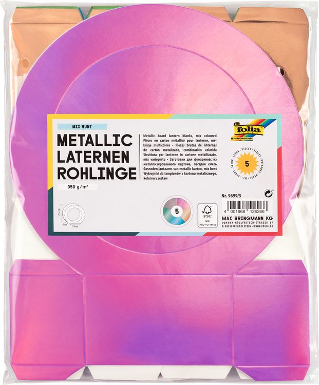 Produktbild: FOLIA&reg; Laternen-Rohlinge Metallic, farbig sortiert