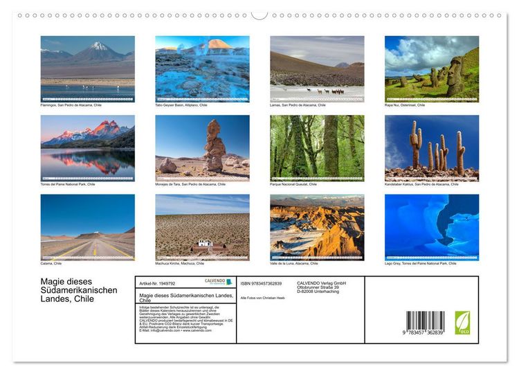 Produktbild: Magie dieses S&uuml;damerikanischen Landes, Chile (hochwertiger Premium Wandkalender 2026 DIN A2 quer), Kunstdruck in Hochglanz
