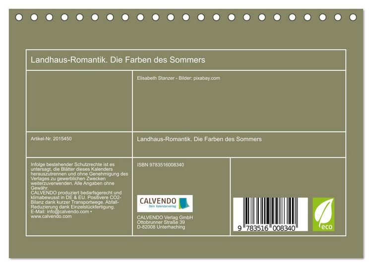 Produktbild: Landhaus-Romantik. Die Farben des Sommers (Tischkalender 2026 DIN A5 quer), CALVENDO Monatskalender