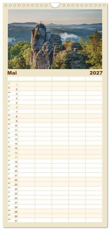 Produktbild: Familienplaner 2027 - S&auml;chsische Schweiz / Geburtstagsplaner mit 5 Spalten (Wandkalender, 21 x 45 cm) CALVENDO