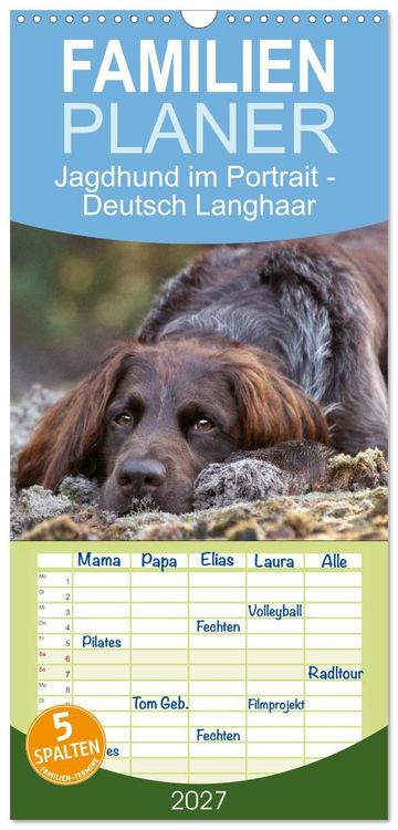 Produktbild: Familienplaner 2027 - Jagdhund im Portrait - Deutsch Langhaar mit 5 Spalten (Wandkalender, 21 x 45 cm) CALVENDO