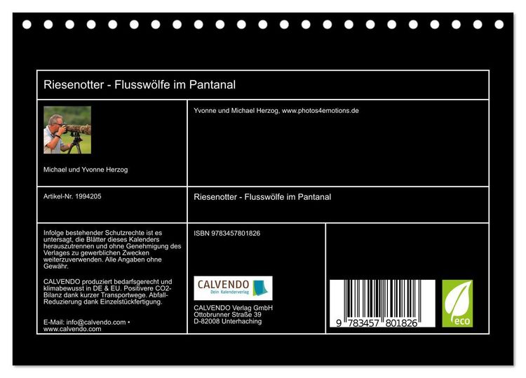 Produktbild: Riesenotter - Flussw&ouml;lfe im Pantanal (Tischkalender 2026 DIN A5 quer), CALVENDO Monatskalender