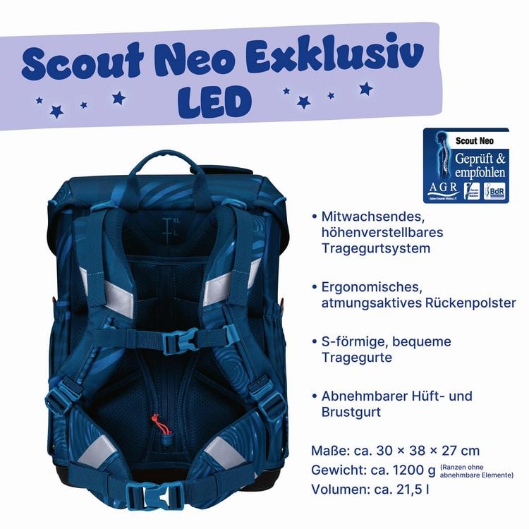 Produktbild: Scout Schulranzen Set Neo LED, Schulranzen Set, 4tlg, Rocket Rider