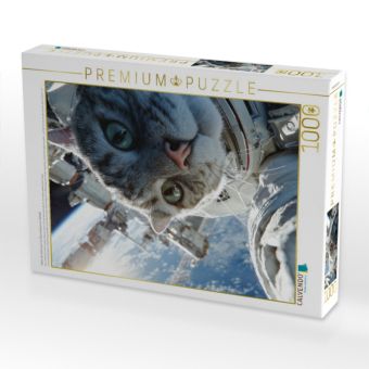 Produktbild: CALVENDO Puzzle Katze als Astronaut vor Raumstation im Weltall | 1000 Teile Lege-Gr&ouml;&szlig;e 64x48cm Foto-Puzzle f&uuml;r gl&uuml;ckliche Stunden