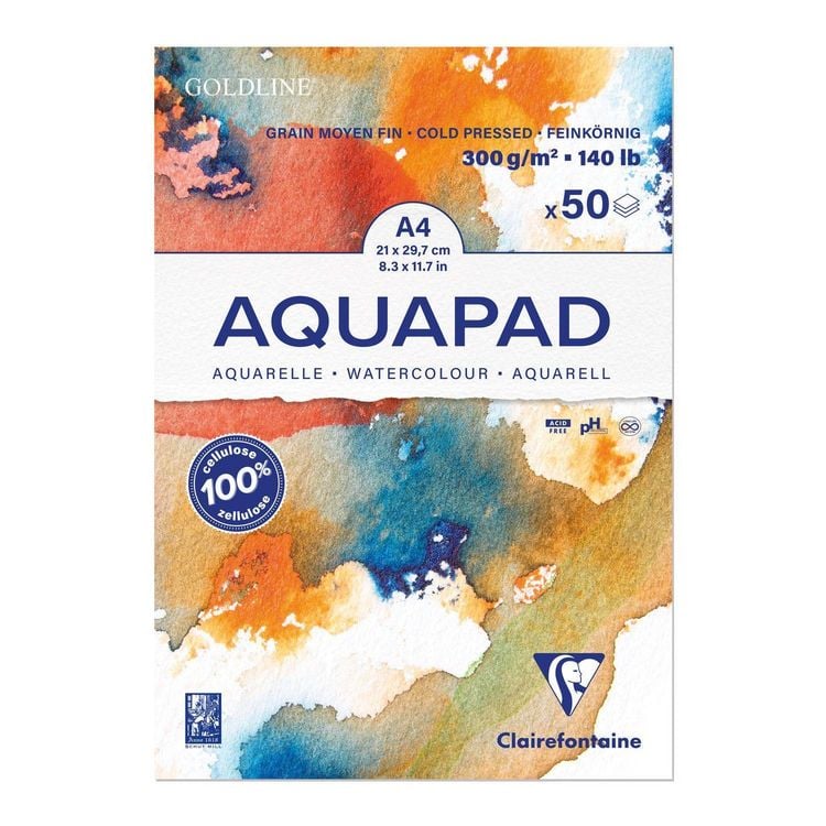 Produktbild: Aquarellblock Goldline Aquapad A4 geleimt, 50 Blatt wei&szlig; 300g, mittlere K&ouml;rnung