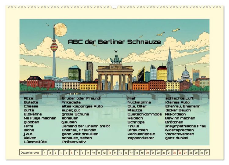 Produktbild: Liebenswerte Berliner Mundart (Wandkalender 2026 DIN A2 quer), CALVENDO Monatskalender