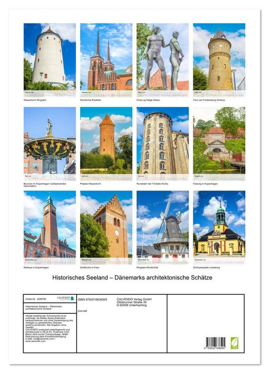 Produktbild: Historisches Seeland &ndash; D&auml;nemarks architektonische Sch&auml;tze (Wandkalender 2026 DIN A2 hoch), CALVENDO Monatskalender