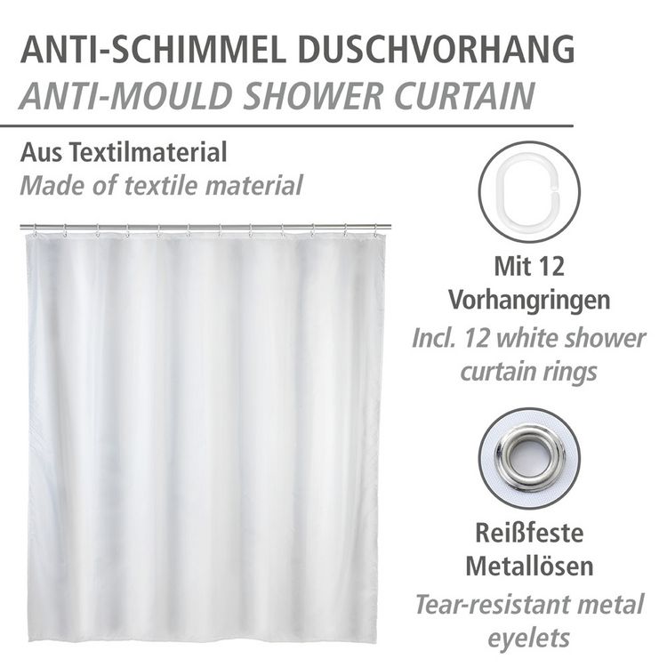 Produktbild: Anti-Schimmel Duschvorhang Uni White, Textil (Polyester), 120 x 200 cm, waschbar