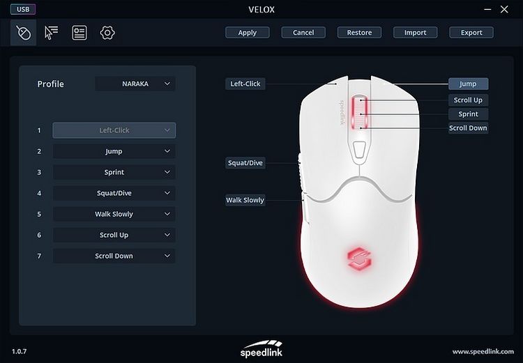 Produktbild: SPEEDLINK VELOX Rechargeable RGB Gaming Mouse - Wireless, white