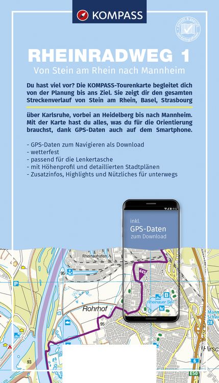 Produktbild: KOMPASS Fahrrad-Tourenkarte Rheinradweg 1 1:50.000