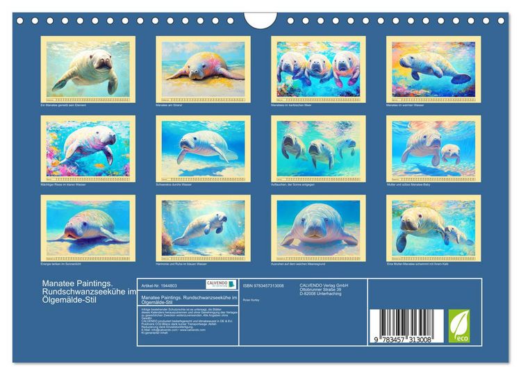 Produktbild: Manatee Paintings. Rundschwanzseek&uuml;he im &Ouml;lgem&auml;lde-Stil (Wandkalender 2026 DIN A4 quer), CALVENDO Monatskalender