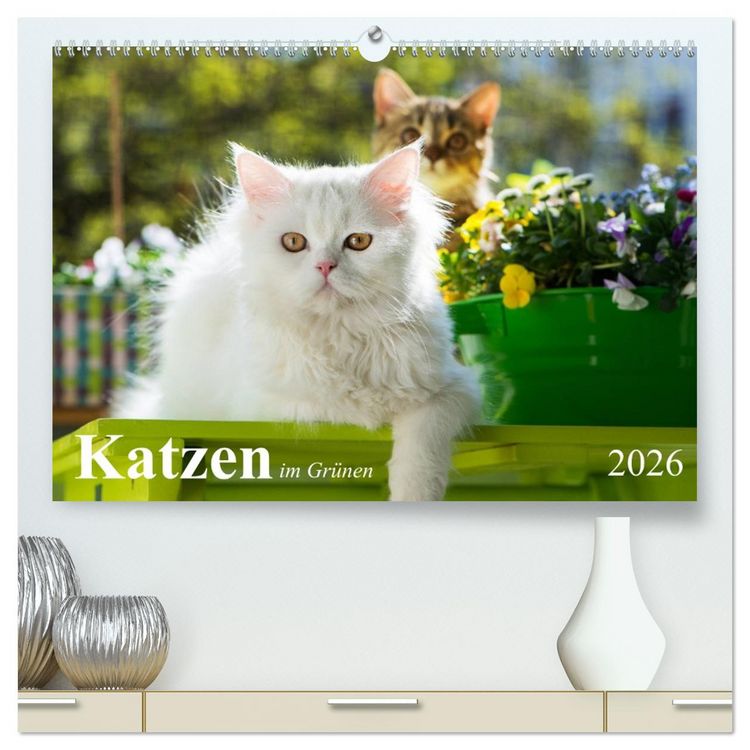 Produktbild: Katzen im Gr&uuml;nen (hochwertiger Premium Wandkalender 2026 DIN A2 quer), Kunstdruck in Hochglanz