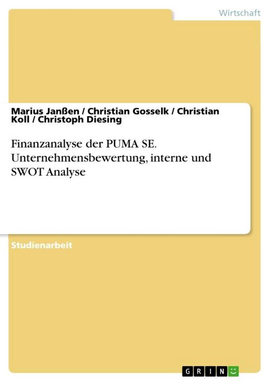Produktbild: Finanzanalyse der PUMA SE. Unternehmensbewertung, interne und SWOT Analyse