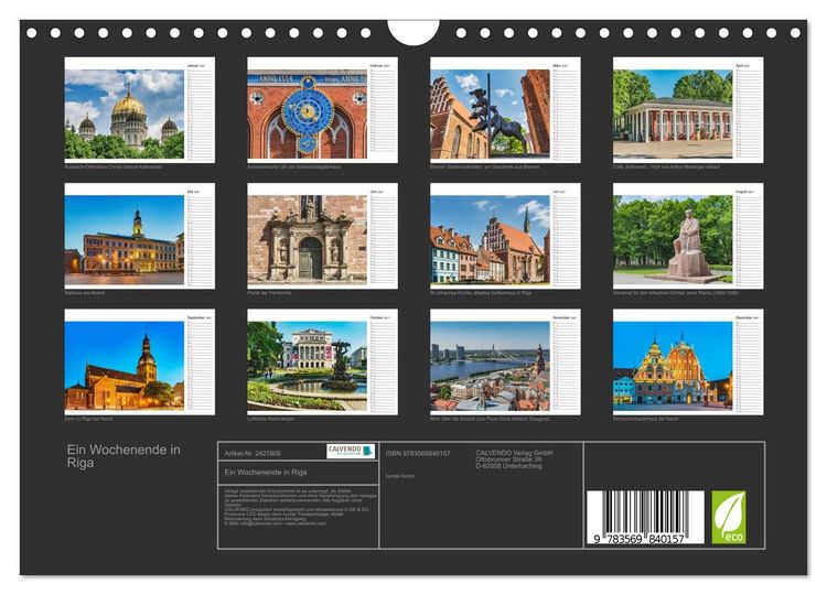 Produktbild: Ein Wochenende in Riga (Wandkalender 2027 DIN A4 quer), CALVENDO Monatskalender
