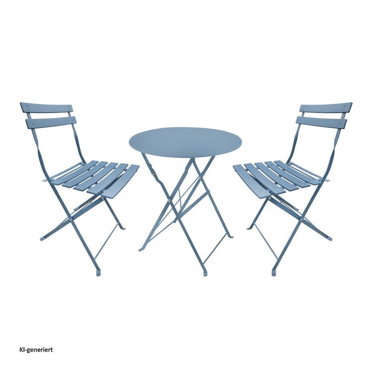 Produktbild: HTI-Living Bistro Sitzgruppe Metall Blau klappbar Tisch mit 2 St&uuml;hlen Balkon Set