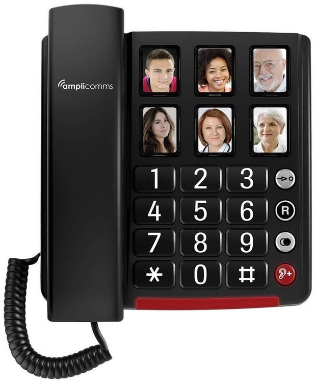 Produktbild: Amplicomms BigTel 40 Schnurgebundenes Seniorentelefon Foto-Tasten, f&uuml;r H&ouml;rger&auml;te kompatibel, Wahlwiederholung LED-Display Schwarz