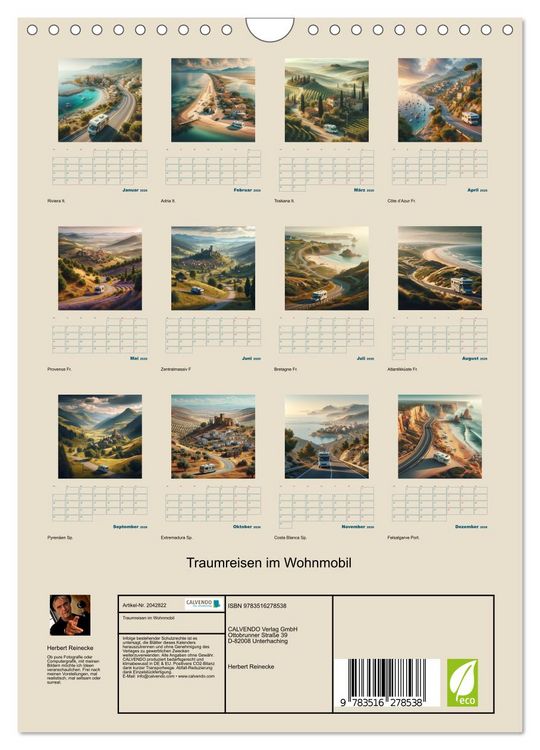 Produktbild: Traumreisen im Wohnmobil (Wandkalender 2026 DIN A4 hoch), CALVENDO Monatskalender