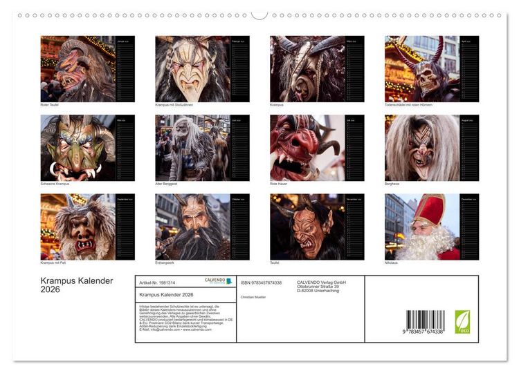 Produktbild: Krampus Kalender 2026 (hochwertiger Premium Wandkalender 2026 DIN A2 quer), Kunstdruck in Hochglanz