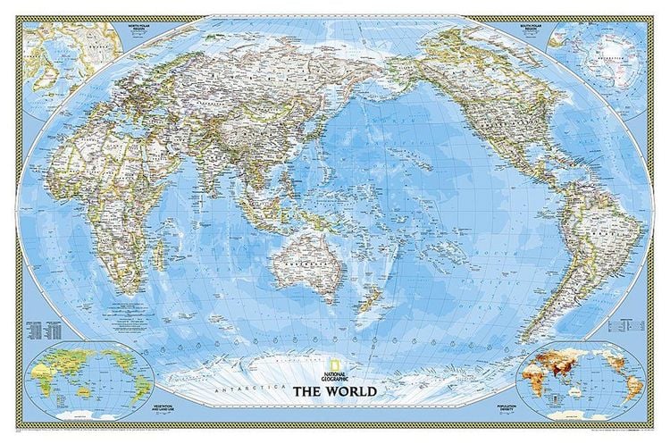 Produktbild: National Geographic World, Pacific Centered Wall Map - Classic (46 X 30.5 In)