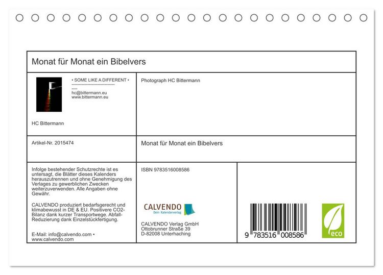 Produktbild: Monat f&uuml;r Monat ein Bibelvers (Tischkalender 2026 DIN A5 quer), CALVENDO Monatskalender