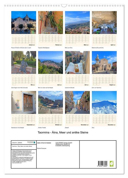 Produktbild: Taormina - &Auml;tna, Meer und antike Steine (Wandkalender 2027 DIN A2 hoch), CALVENDO Monatskalender