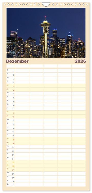 Produktbild: Familienplaner 2026 - SEATTLE Unvergessliche Tour durch die Stadt und das Umland mit 5 Spalten (Wandkalender, 21 x 45 cm) CALVENDO