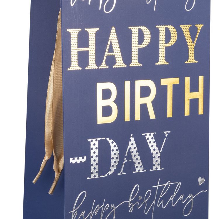 Produktbild: Idena Flaschentasche Happy Birthday blau 12,5x35x9xcm 210g/m&sup2; Hei&szlig;pr&auml;gung
