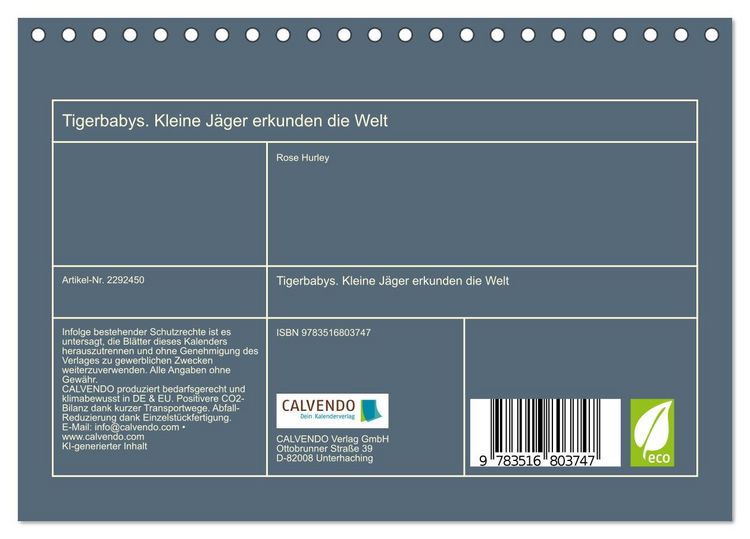 Produktbild: Tigerbabys. Kleine J&auml;ger erkunden die Welt (Tischkalender 2027 DIN A5 quer), CALVENDO Monatskalender