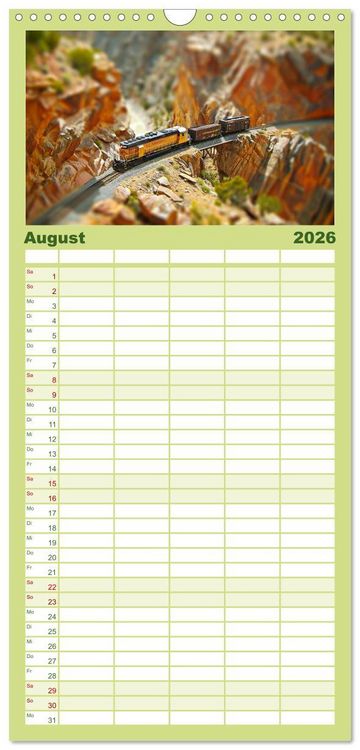 Produktbild: Familienplaner 2026 - Miniaturwelt Eisenbahn - Zug um Zug ins Abenteuer mit 5 Spalten (Wandkalender, 21 x 45 cm) CALVENDO
