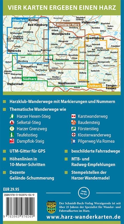 Produktbild: Der Harz in 4 Teilen. Wander- und Fahrradkartenset 1 : 30 000