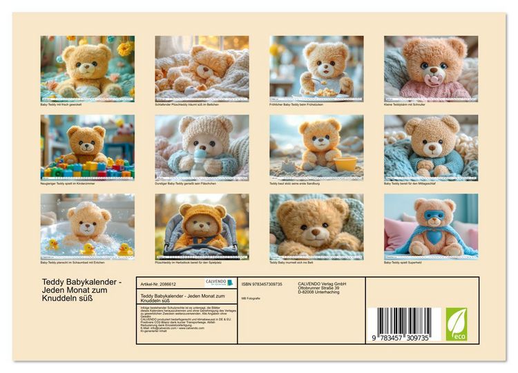 Produktbild: Teddy Babykalender - Jeden Monat zum Knuddeln s&uuml;&szlig; (Wandkalender 2026 DIN A4 quer), CALVENDO Monatskalender