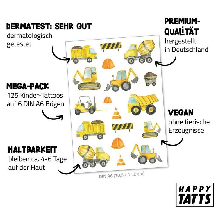 Produktbild: Happy Tatts, Kinder-Tattoos 'Mix' (125 Stk.)
