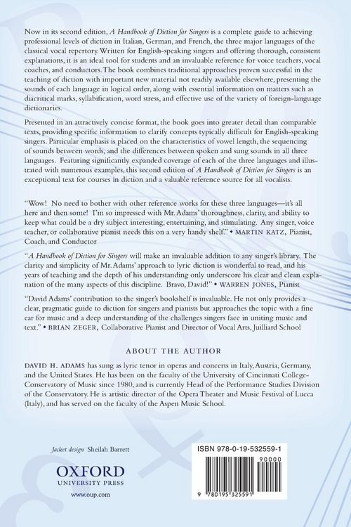 Produktbild: Handbook of Diction for Singers