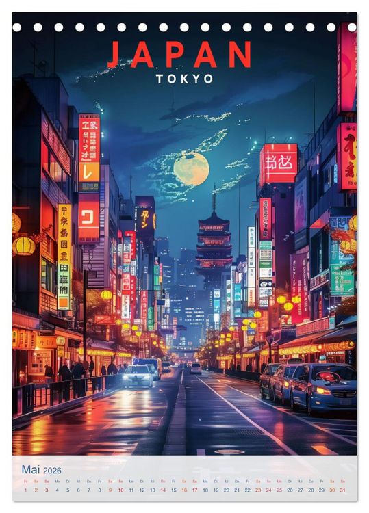 Produktbild: Japan - Old School Poster Style (Tischkalender 2026 DIN A5 hoch), CALVENDO Monatskalender