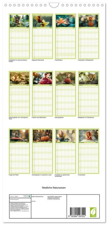 Produktbild: Familienplaner 2027 - Niedliche Naturwesen mit 5 Spalten (Wandkalender, 21 x 45 cm) CALVENDO