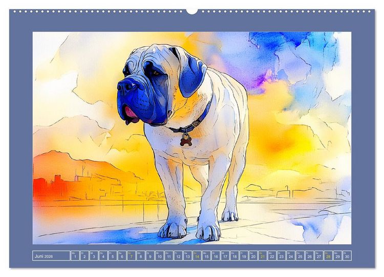 Produktbild: Majest&auml;tische English Mastiffs. Sanfte Riesen in Aquarell-Eleganz (Wandkalender 2026 DIN A2 quer), CALVENDO Monatskalender